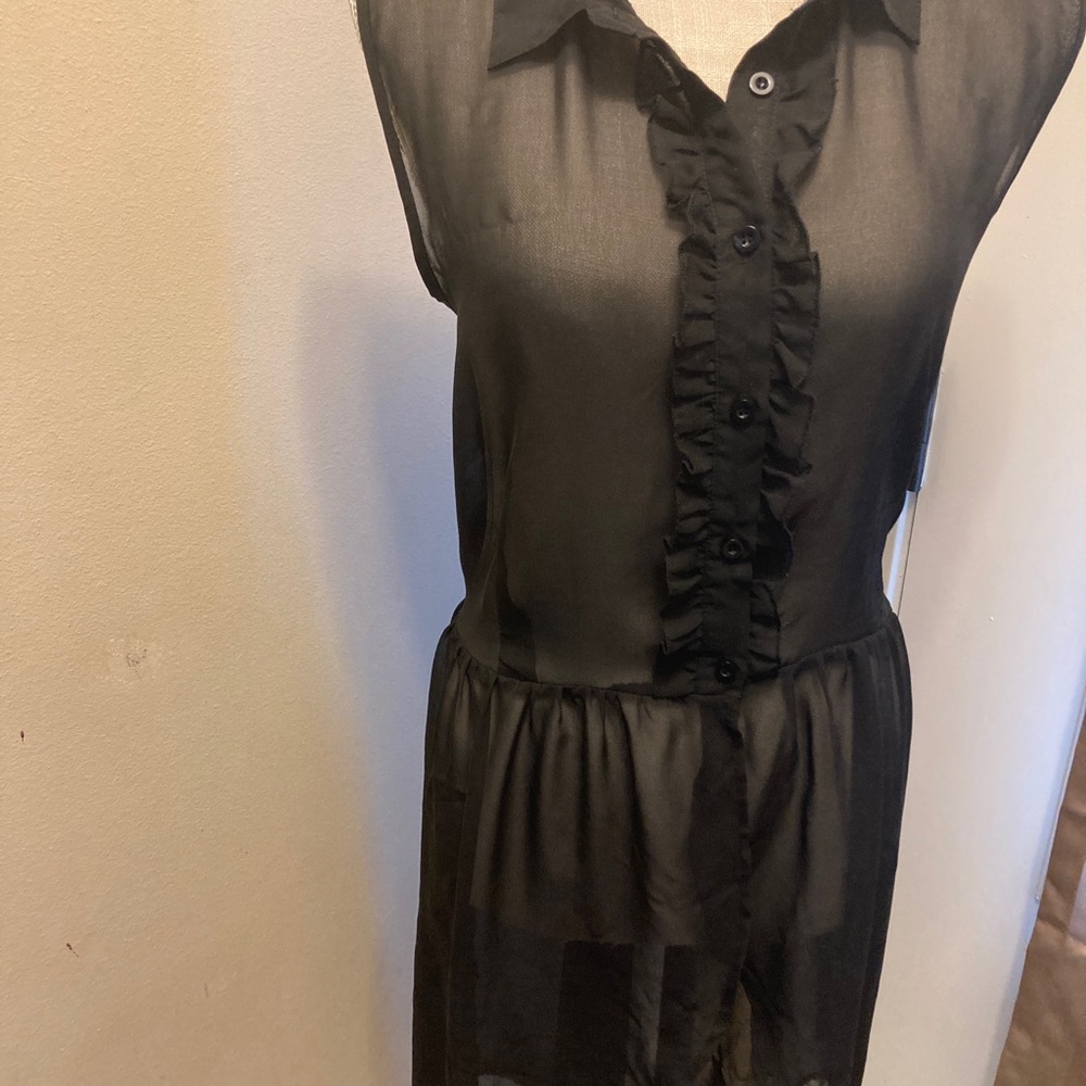 Sheer black high/low blouse